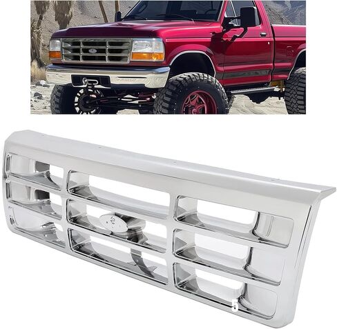 HECASA Front Grille Grill Compatible with 1992-1997 Ford Bronco F-150 F-250 HD F-350 Bumper Grille Replacement for FO1200173 F4TZ8200A Grill Assembly Chrome Silvery in Saudi Arabia