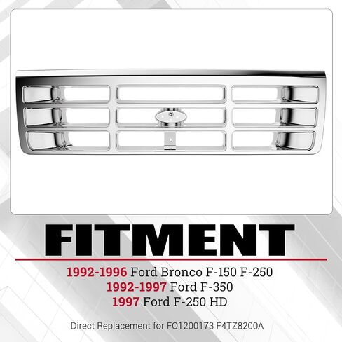 HECASA Front Grille Grill Compatible with 1992-1997 Ford Bronco F-150 F-250 HD F-350 Bumper Grille Replacement for FO1200173 F4TZ8200A Grill Assembly Chrome Silvery in Saudi Arabia