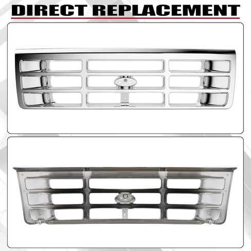 HECASA Front Grille Grill Compatible with 1992-1997 Ford Bronco F-150 F-250 HD F-350 Bumper Grille Replacement for FO1200173 F4TZ8200A Grill Assembly Chrome Silvery in Saudi Arabia