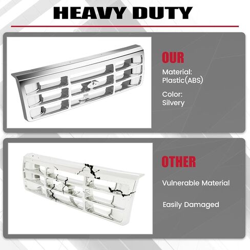 HECASA Front Grille Grill Compatible with 1992-1997 Ford Bronco F-150 F-250 HD F-350 Bumper Grille Replacement for FO1200173 F4TZ8200A Grill Assembly Chrome Silvery in Saudi Arabia