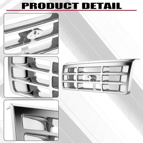 HECASA Front Grille Grill Compatible with 1992-1997 Ford Bronco F-150 F-250 HD F-350 Bumper Grille Replacement for FO1200173 F4TZ8200A Grill Assembly Chrome Silvery in Saudi Arabia