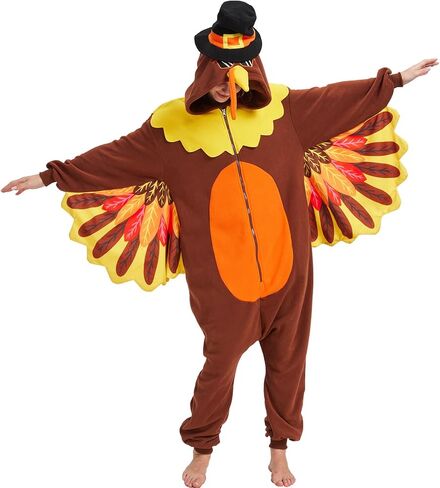 Turkey Costume Adults Turkey Onesie Pajamas Thanksgiving Costume Cosplay Halloween Animal One-Piece Pajamas in Kuwait