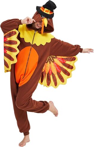 Turkey Costume Adults Turkey Onesie Pajamas Thanksgiving Costume Cosplay Halloween Animal One-Piece Pajamas in Kuwait