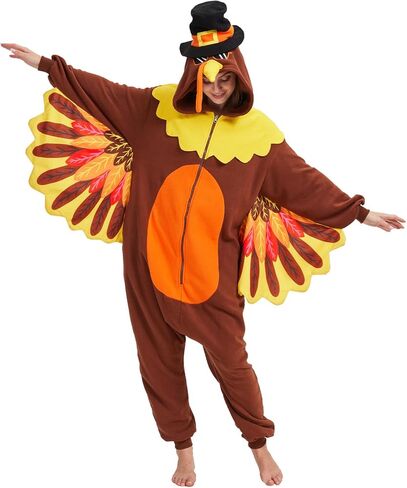 Turkey Costume Adults Turkey Onesie Pajamas Thanksgiving Costume Cosplay Halloween Animal One-Piece Pajamas in Kuwait