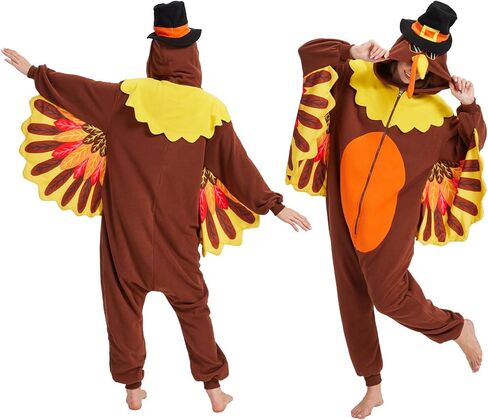 Turkey Costume Adults Turkey Onesie Pajamas Thanksgiving Costume Cosplay Halloween Animal One-Piece Pajamas in Kuwait