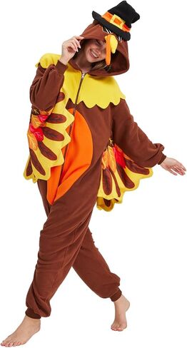 Turkey Costume Adults Turkey Onesie Pajamas Thanksgiving Costume Cosplay Halloween Animal One-Piece Pajamas in Kuwait