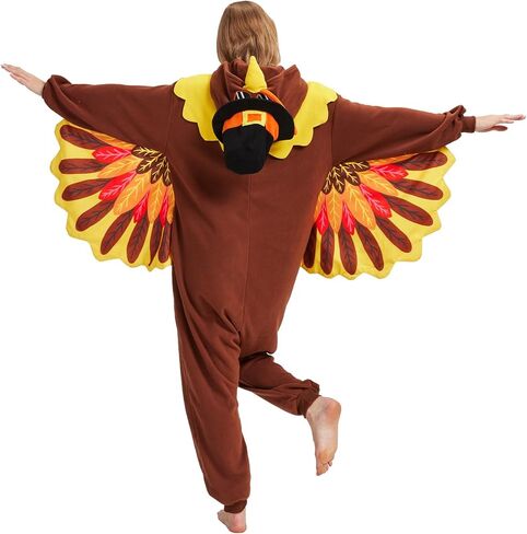 Turkey Costume Adults Turkey Onesie Pajamas Thanksgiving Costume Cosplay Halloween Animal One-Piece Pajamas in Kuwait
