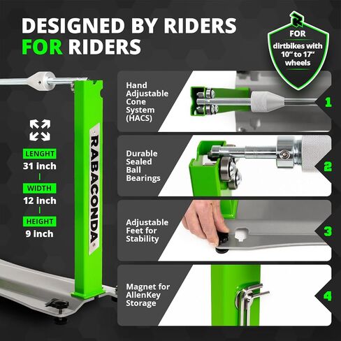 Rabaconda Motorcycle Wheel Balancer Stand-محمولة ، متينة ، وسهلة الاستخدام لتوازن الإطارات المثالي ، تشمل أقواس تركيب الحائط لمقاعد البدلاء أو الجدار in Kuwait