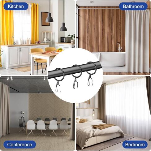 PATIKIL 30 PCS حلقات ستارة الستائر المعدنية ، وقضيب نافذة 30 ملم معلقة رنين الستار الستائر السنانير الدبوس للنافذة الحمام أقواس غرفة معيشة ، أسود in Kuwait