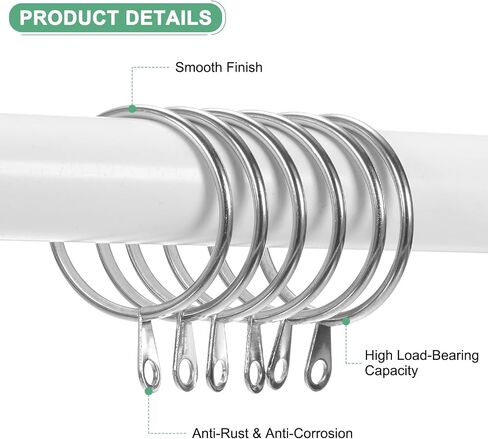 40-Pack Silver Curtain Rings with Eyelet, Rustproof Metal Rings for Curtain Rods, 1 Inch Interior Diameter Drapery Rings for Hanging Drapes/Hats/Towels in Saudi Arabia