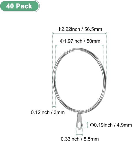 40-Pack Silver Curtain Rings with Eyelet, Rustproof Metal Rings for Curtain Rods, 1 Inch Interior Diameter Drapery Rings for Hanging Drapes/Hats/Towels in Saudi Arabia