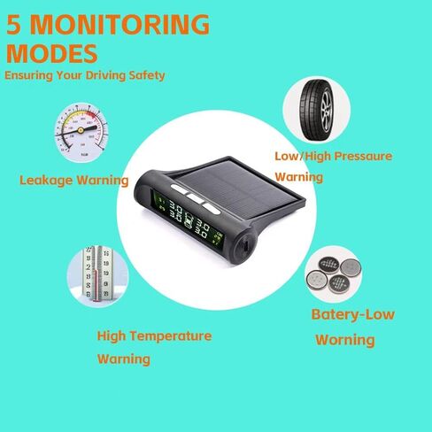 نظام مراقبة ضغط الإطارات ، TPMs مع 4 أجهزة استشعار خارجية و 5 أوضاع إنذار ، شاشة LCD في الوقت الفعلي ، شاشة ضغط الإطارات مع شحن الطاقة الشمسية لشركة RV/Truck/SUV/Trailer in Saudi Arabia