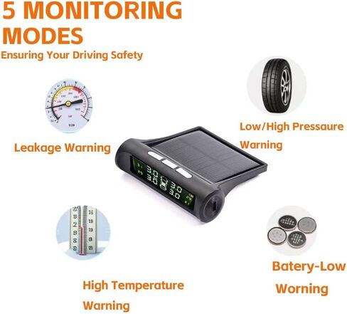 نظام مراقبة ضغط الإطارات ، TPMs مع 4 أجهزة استشعار خارجية و 5 أوضاع إنذار ، شاشة LCD في الوقت الفعلي ، شاشة ضغط الإطارات مع شحن الطاقة الشمسية لشركة RV/Truck/SUV/Trailer in Saudi Arabia
