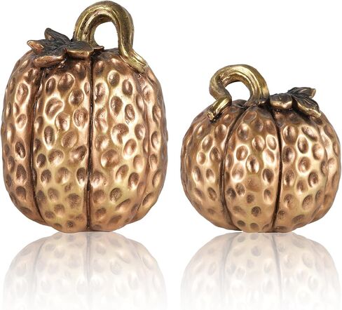 Set of 2 White & Gold Decorative Pumpkins – Resin Fall Harvest Table Centerpiece, Elegant Autumn Décor for Thanksgiving Decoration Farmhouse Home (White) in Kuwait