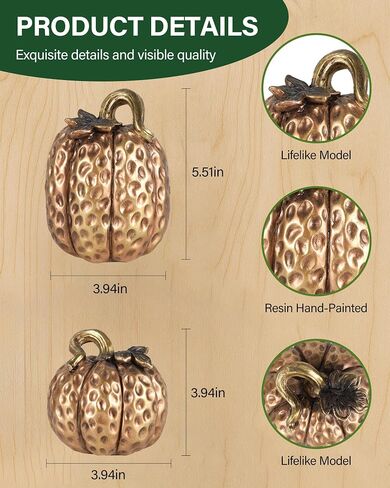 Set of 2 White & Gold Decorative Pumpkins – Resin Fall Harvest Table Centerpiece, Elegant Autumn Décor for Thanksgiving Decoration Farmhouse Home (White) in Kuwait