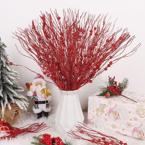 LOAVER 16 Pack Artificial Christmas Red Berry Picks Assorted Faux Pine Branches Spray with Pinecones Holly Stems for Xmas Tree Floral Arrangement Winter Wreath Gift Wrapping Decor in Kuwait