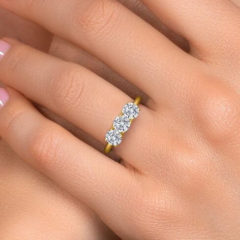 GEM Stone King 10K Gold Gold Lab Grown Diamond 3-Stone Learming for Women | 1.50 CTTW | جولة 5mm | الأحجار الكريمة أبريل المولد | دفاع اللون | VVS-VS Clarity | متوفر بحجم 5،6،7،8،9 in Saudi Arabia