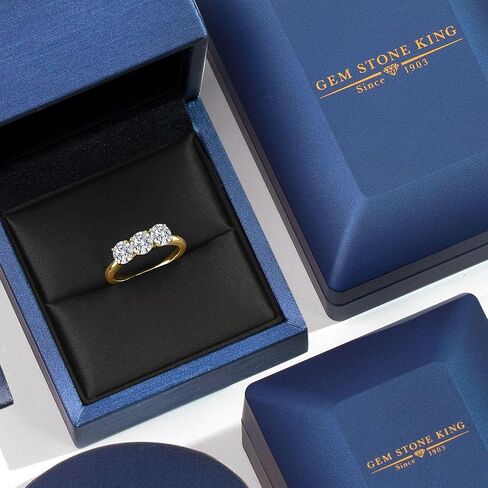 GEM Stone King 10K Gold Gold Lab Grown Diamond 3-Stone Learming for Women | 1.50 CTTW | جولة 5mm | الأحجار الكريمة أبريل المولد | دفاع اللون | VVS-VS Clarity | متوفر بحجم 5،6،7،8،9 in Saudi Arabia