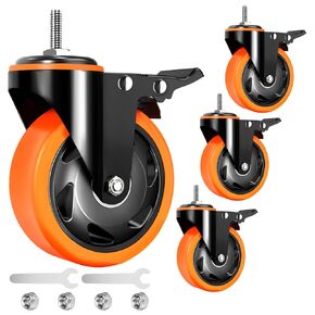 Caster Wheels Heavy Duty 2 Inch Stem Caster 600Lbs, Threaded Stem Casters 3/8"-16 x 1"(Stem Diameter 3/8", Stem Length 1"), Safety Locking Caster Set of 4, Industrial Castor Wheels for Cart,Furniture