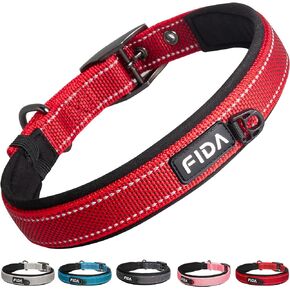 Fida Heavy Duty Dog Collar, Ultra Comfortable Soft Neoprene Padded, Adjustable Reflective Nylon Pet Collar with Durable Metal Belt Buckle for Medium Breeds (M, Pink)