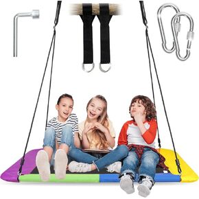 Upgraded 700lb Tree Swing for Kids Adults - Platform Swing Hanging Kit | Rectangle Giant Outdoor Swing | Swing Bed for Backyard Indoor with Durable Frame, Adjustable Swivel Ropes (Blue, Rectangle)