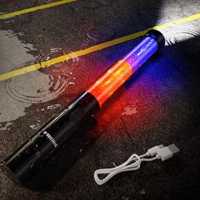 2 Pack Rechargeable Traffic Wand, 12.5 Inch Traffic Control Baton with Electronic Whistle & Magnet, Safety Light Wand with White LED on Top, Air Marshaling Wand with 3 Flashing Modes
