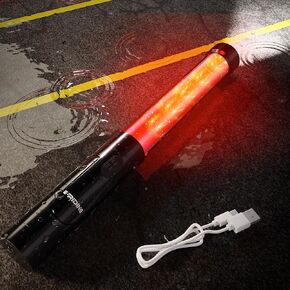 2 Pack Rechargeable Traffic Wand, 12.5 Inch Traffic Control Baton with Electronic Whistle & Magnet, Safety Light Wand with White LED on Top, Air Marshaling Wand with 3 Flashing Modes