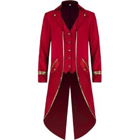 GRAJTCIN Steampunk Jacket Men Tailcoat Victorian Renaissance Costume Pirate Coat Vintage Masquerade Gold Trim Frock Coat