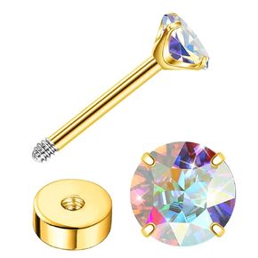 G23 Titanium Earrings for Sensitive Skin Flatback 5A+AB Cubic Zirconia Stud Earrings 14K Gold Hypoallergenic Nap Earrings for Women 2-4mm (Silver Tone, 4MM)