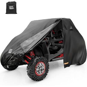 KEMIMOTO Side Zipper UTV Cover 2 Seater Compatible with RZR, Polaris, CFMOTO, UForce, Can-Am, Mule, Tie Down Straps Reflective Strips Air Vents UTV Covers 420D Waterproof Outdoor Heavy Duty
