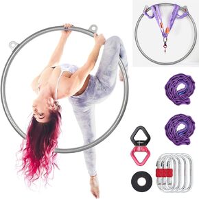Lyra Hoop - Aerial Hoop Set Double Tab with Aerial Rigging, Steel Aerial Ring Tested 661LBS Fitness Rings Acrobatics Equipment