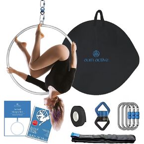 Aerial Hoop 90cm/95cm Single Point Lyra Hoop Set with Aerial Hoop Equipment, Includes Storage Bag, Carabiners, Swivel, Aerial Strop, and Tape for Beginners, Home Practice, and Circus Ring