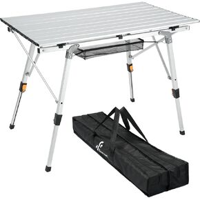 Sportneer Camping Tables That Fold Up Lightweight, Adjustable Height Aluminum Folding Table Roll Up Table with Mesh Layer for Outdoor Camp Picnic Beach RV Back Yard Cook Kitchen