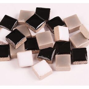 PINUO&KE 200 Pieces / 200 g Square Shapes 0.4x0.4 inch Square Ceramic Mosaic Mosaic Tiles for Crafts, Colorful Stained Glass Pieces for Mosaic Projects - Black White Gray
