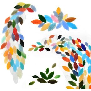 BUYGOO 100Pcs Mosaic Tiles, Mixed Color Mosaic Glass Pieces with Organizing Container, Hand-Cut Stained Glass Flower Leaves Tiles for Home Decoration Crafts Supply - Assorted Size&Colors