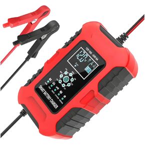 10-Amp Battery Charger, 12V/10A 24V/5A Smart Automatic Maintainer Trickle Charger with Temperature Compensation, 7 Stage Lead Acid AGM LiFePO4 Battery Charger for Cars Motorcycles Boats