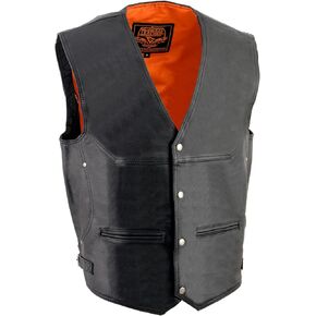 Milwaukee Leather ML1927 Men's Black Naked Leather Side Buckle Motorcycle Rider Vest w/Eagle Nickel Snaps Closure