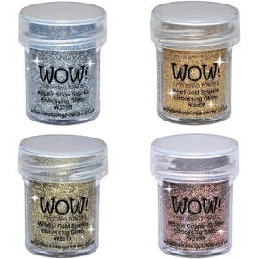 Wow! Sparkle Bundle - Embossing Powders 4 (15ml) Jars Metallic Gold Sparkle, Metallic Copper Sparkle, Pearl Gold Sparkle and Metallic Silver Sparkle (Gold, Silver)