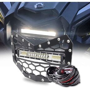 Chelhead Black Steel Grille with 11 INCH Yellow Slim Led Light Bar Combo Beam and Wiring Harness Compatible with Can-Am Maverick X3 2016 2017 2018 2019 2020 2021 2022 2023