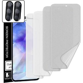 [2SET 6PCS] For Galaxy A55 5G 2024 (2 Self Healing TPU film + 2 Anti-glare(matte) TPU film screen protector + 2 Lens Protector) Easy to Install Scratch Resistant [Perfect Fit for 3D edge Screen] For