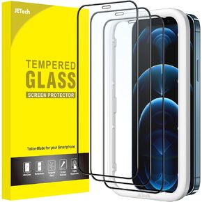 JETech Full Coverage Screen Protector for iPhone 12 Pro Max 6.7-Inch, Black Edge Tempered Glass Film with Easy Installation Tool, Case-Friendly, HD Clear, 3-Pack