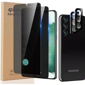 [2+2] Privacy Tempered Glass Screen Protector Designed for [Samsung Galaxy S22 Plus/S22+] 5G 6.6", [NOT S22 6.2 inch] Camera Lens Protector Tempered Glass Fingerprint Unlock