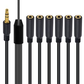 Poyiccot 3.5mm Headphone Splitter, 3.5mm Splitter Mic and Audio Cable 1 to 6 Ways 3.5mm 1/8inch TRRS Male to 6 Female Cord for Earphone, Headset, Laptop, Phone, 1.5ft (Audio Splitter 3.5mm)