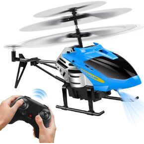 طائرات هليكوبتر دولانوس RC - ألعاب طائرات الهليكوبتر للتحكم عن بعد: مفتاح واحد للإقلاع/الهبوط، تثبيت تلقائي للارتفاع، ضوء LED ومثبت جيروسكوبي 3.5 قناة، ألعاب طائرة - هدية للأولاد والبنات والأطفال البالغين، أزرق