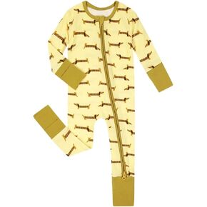 Teach Leanbh Unisex Baby Bamboo Viscose Pajamas with Mittens and Feet Cuffs 2 Way Zipper Long Sleeve Romper Sleep and Play