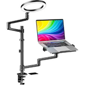 حامل كمبيوتر محمول من WALI، حامل كمبيوتر محمول للمكتب مع ضوء حلقة LED مقاس 10 بوصات 3 ألوان و10 سطوع، حامل كمبيوتر محمول وشاشة قابل للتعديل للارتفاع لشاشة 17-32 بوصة/12-17 كمبيوتر محمول في المنزل والمكتب عبر الإنترنت BCM001-B in Saudi Arabia