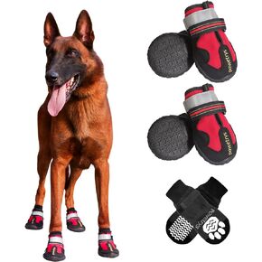Dog Shoes with Anti-Slip Socks, Waterproof Dog Boots with Adjustable Reflective Straps, Comfortable and Breathable Paw Protectors for Varied Complex terrains, 4PCS, Size 2