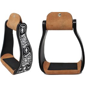 CHALLENGER Black Western Horse Saddle Engraved Offset Aluminum Stirrups 51181