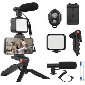 مجموعة تسجيل الفيديو لهواتف iPhone، مجموعة Vlog، مجموعة Youtuber للمبتدئين، حامل الهاتف للتسجيل، حامل ثلاثي القوائم لهاتف Samsung، طقم كاميرا Vlog، حامل ثلاثي القوائم لهاتف iPhone مع ضوء، حامل ثلاثي القوائم للهاتف، يعمل بالبطارية in Saudi Arabia