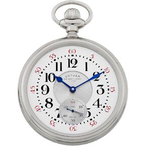 Men's Stainless Steel Mechanical Hand Wind Railway Classic Nostalgia Series Pocket Watch # GWC14117S